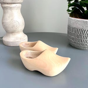Pair of Vintage Holland Hand-Carved Natural Wooden Clogs, 6”