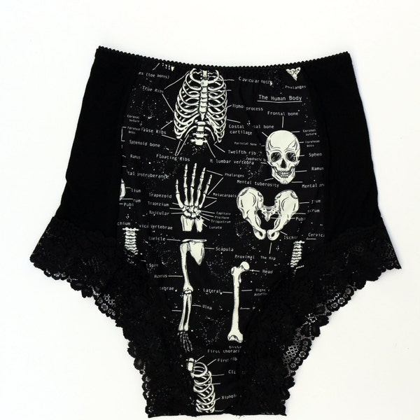 Bones! high waisted panties // Skull print , Halloween Lingerie , Gothic Lingerie , Pinup Lingerie