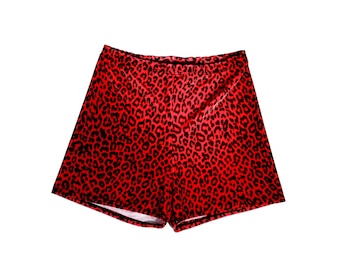 Roter Leopard Print // Samt Tierprint // Booty Shorts mit hoher Taille // Bones Lingerie Handmade LIngerie + Kleidung