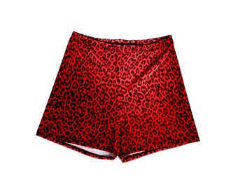 Red Leopard Print // Velvet Animal print  // High Waisted Booty Shorts // Bones Lingerie Handmade LIngerie + Clothing