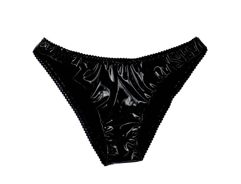 PVC Black Panties / Thong / Bikini cut / High waisted Etsy