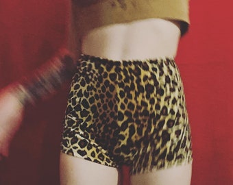 Leopard Print Shorts // Velvet Animal print  // High Waisted Booty Shorts // Bones Lingerie Handmade LIngerie + Clothing