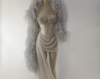ANDREA | Pre-Order Off White Basque Waist Corset Belt Embroidered Beaded Lace Bralette Draped Mini Long Cathedral Train Bridal Dress