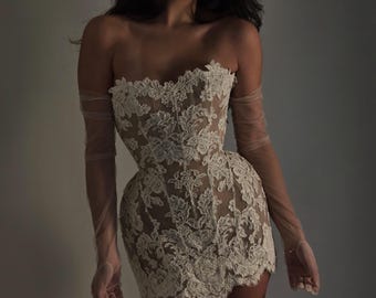 FATIMA | Pre-Order Custom Bridal Cream Off White Vintage Antique French Lace Corset Dress