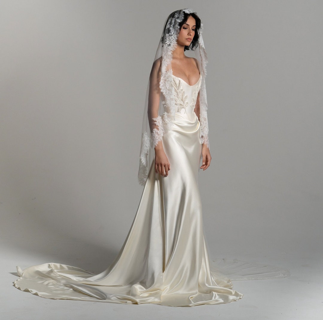 GABRIELLE | Pre-order off White Cream Draped Satin Skirt Drop Basque Waist  Corset Floor Length Train Wedding Gown Dress Bridal Cathedral - Etsy Norway