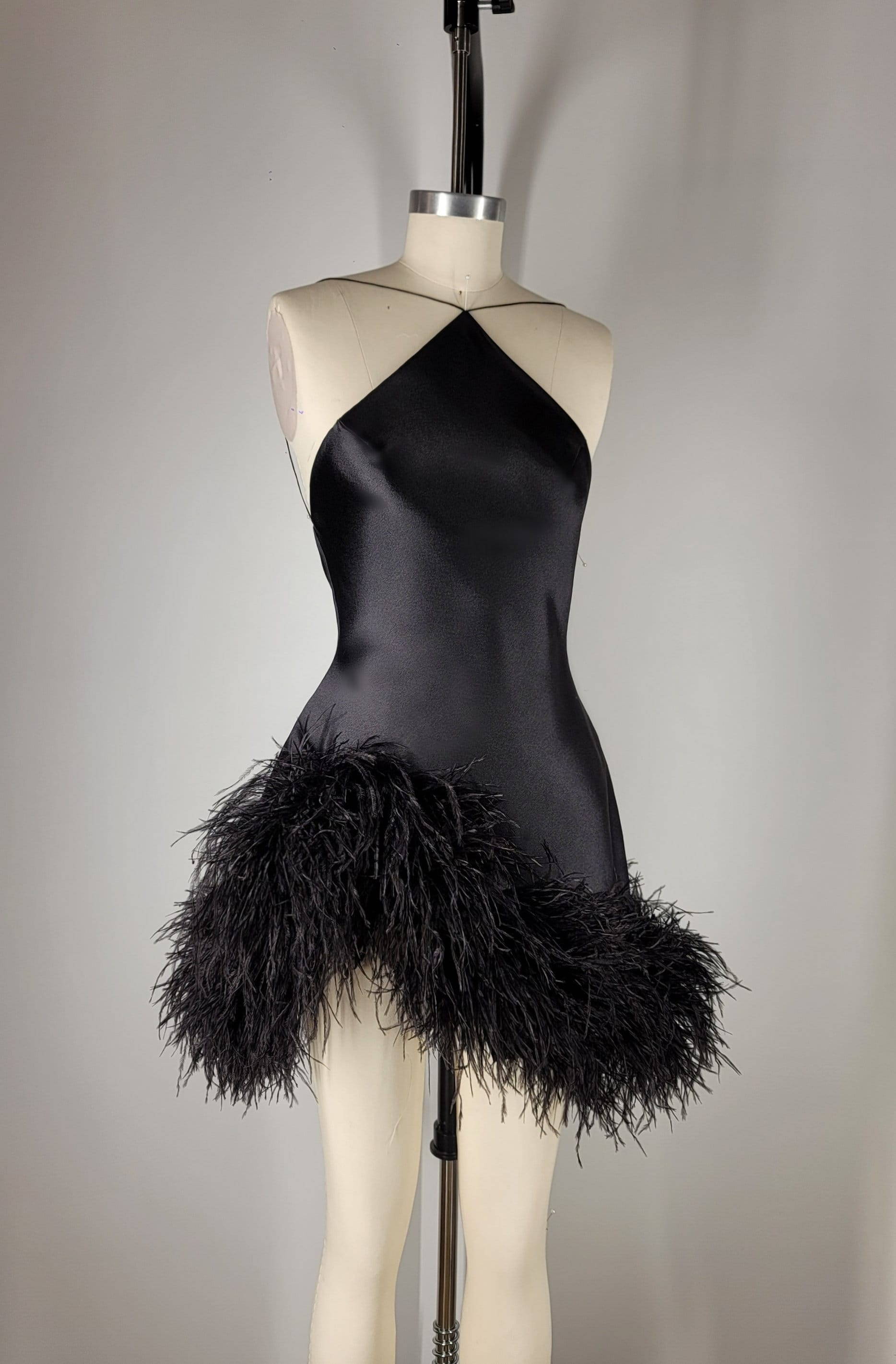 FIN Pre-order Custom Handmade Draped Backless Black Silk Satin