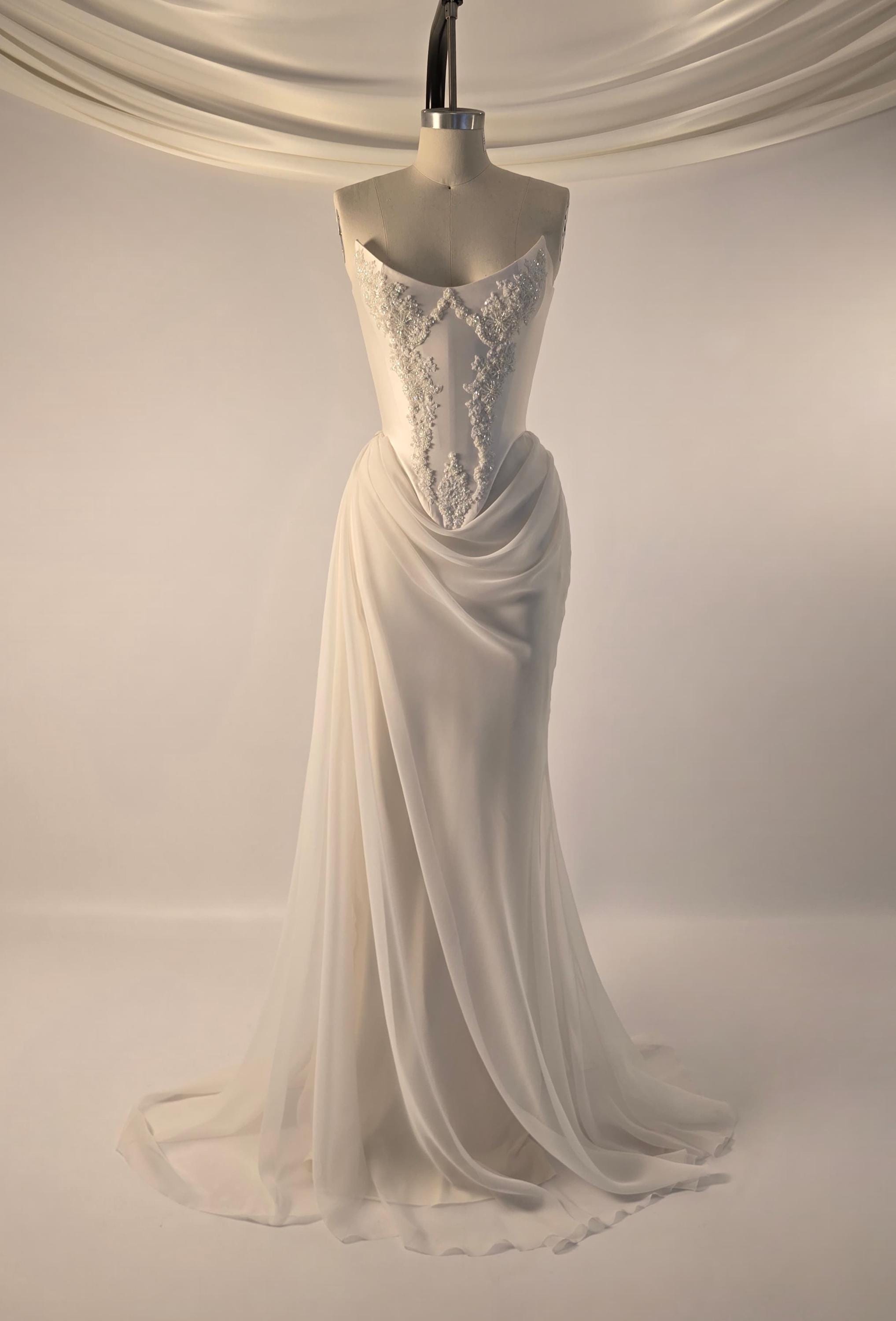 GIL | Pre-order Handmade Draped Pearl off White Chiffon Sheer Mesh