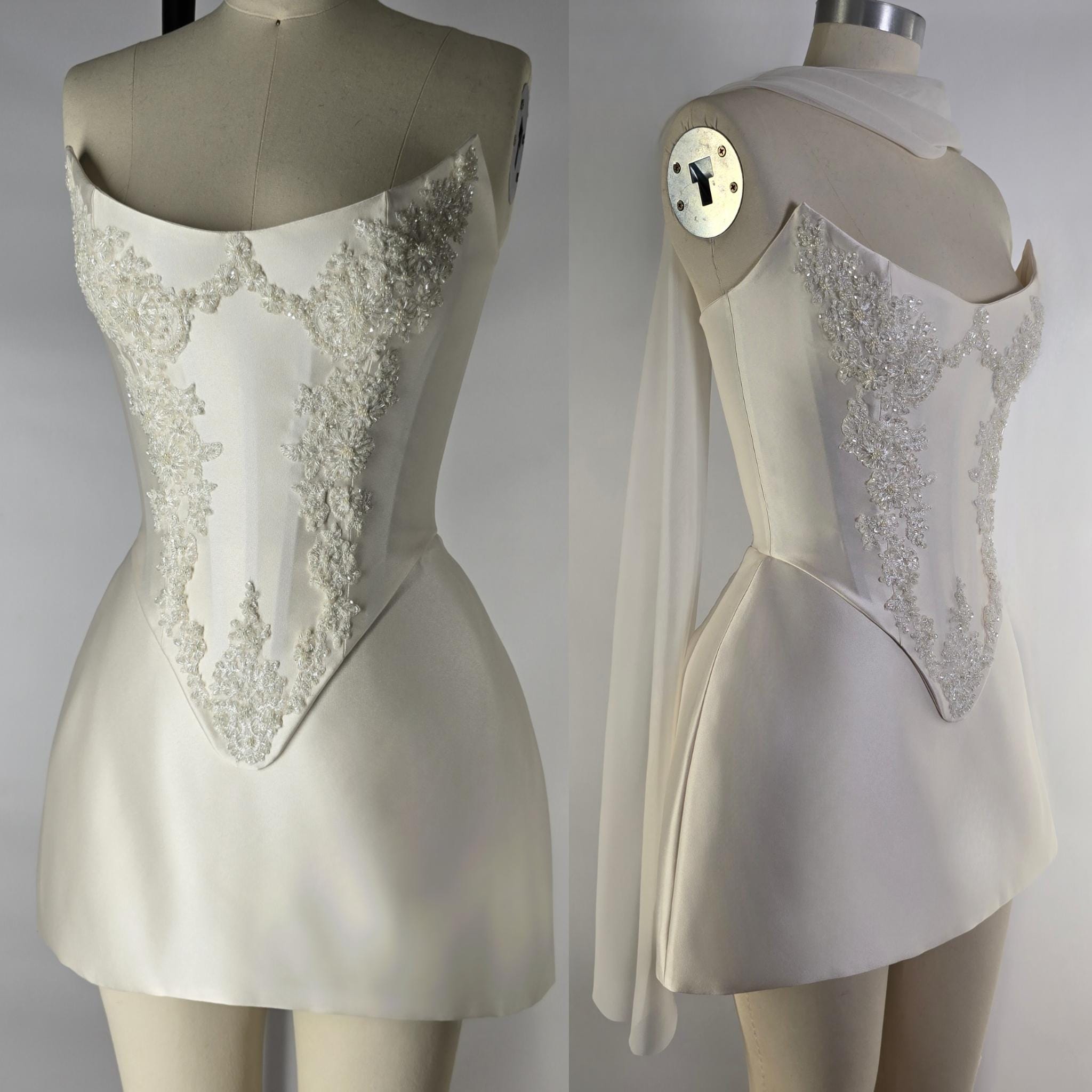 ◆Loulouseoul◆ Pearl Dot Dress Scarf Set Ivory Cute Ivory Dress - Flutter Sleeve Dress - Tiered Midi Dress