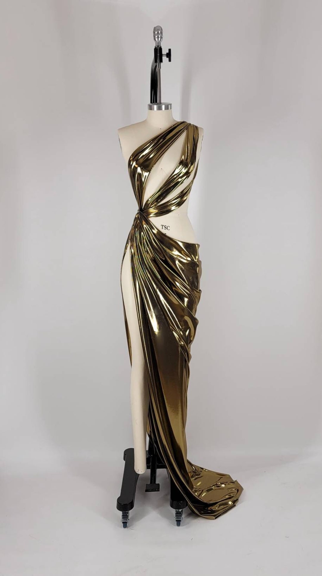 gold metallic one shoulder dress XXS Saks Fifth Avenue 1950s Green and Gold Floral Dress – Style & Salvage main image 0