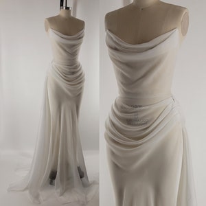 PRE-ORDER Handmade Draped Off White Chiffon Sheer Mesh Wedding Reception Gown Dress Bridal Slip