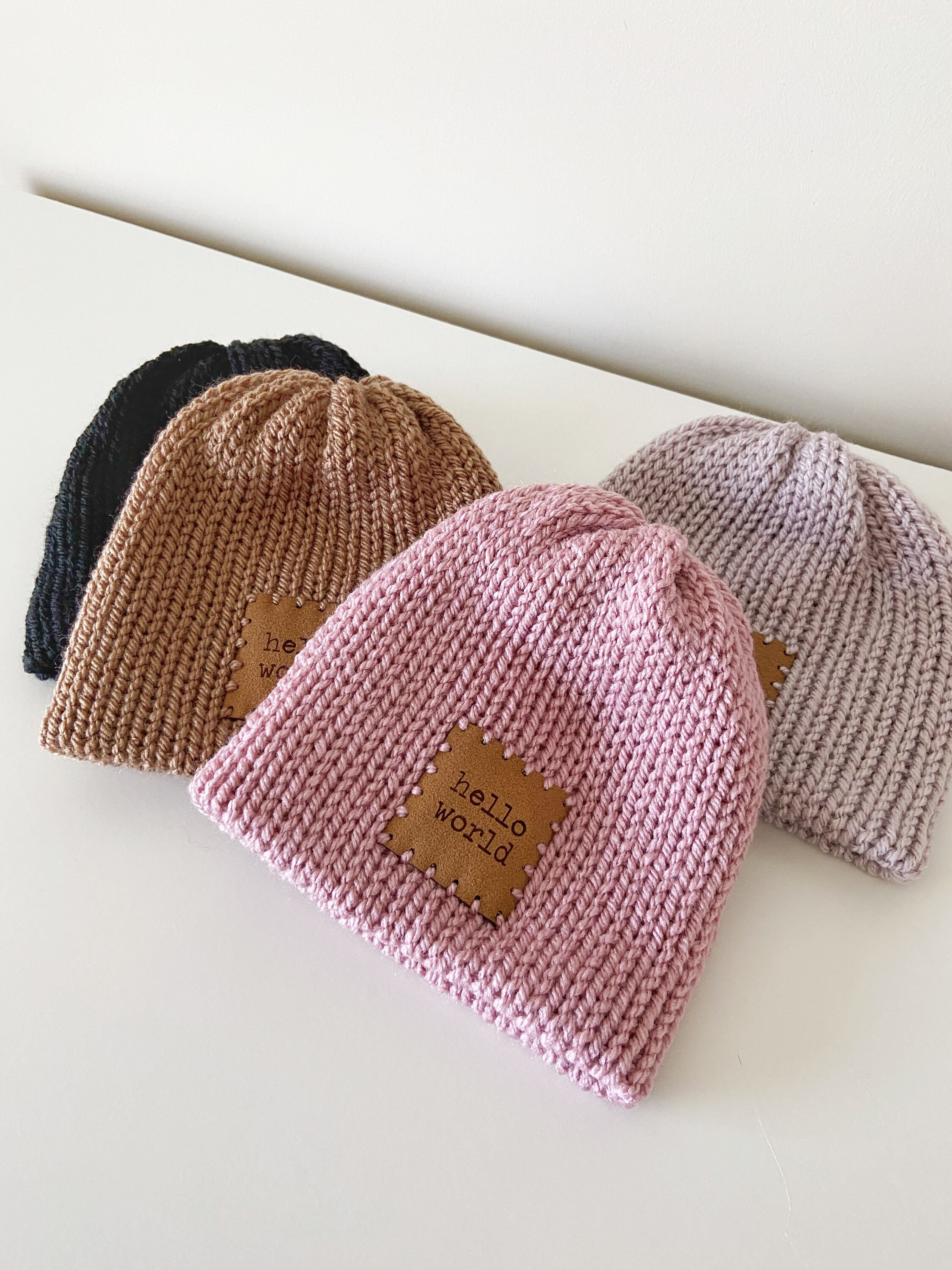 Newborn Beanie Hat Hello World Patch 