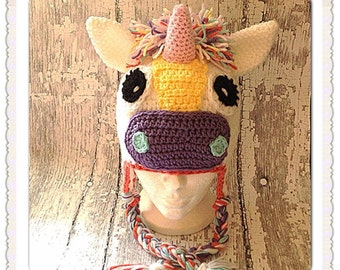 MADE TO ORDER, Crochet Unicorn hat, newborn to adult sizes
