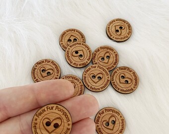 Faux Fur Pompom Button, walnut wooden button, Removable Pompom, attach your pompom to hat, faux fur pompoms