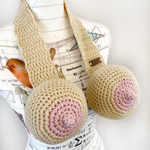 Breast Pumping & Breastfeeding Technique Scarf || Must-Have for Doulas, Lactation Consultants, Midwives, OBGYN, nursing | crochet boob model Beige