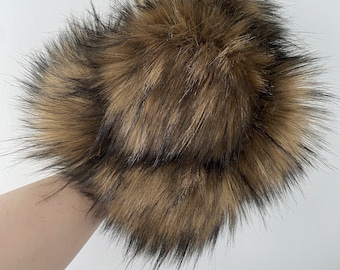 Faux fur Pompom || Super Luxury SABLE Pom || handmade  vegan pompom available on cords or snaps, 2 sizes || removable pompom || Brown Black