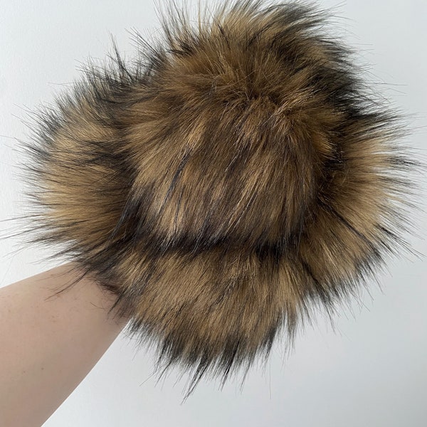 Faux fur Pompom || Super Luxury SABLE Pom || handmade  vegan pompom available on cords or snaps, 2 sizes || removable pompom || Brown Black