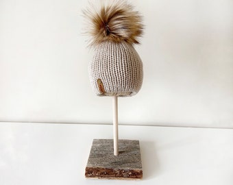 Baby Mütze mit Pompom || Beanie mit MINI Flicken || doppelt gelegt, warm || Säugling Kleinkind Hut || Geschenk zur Geburt || neugeboren