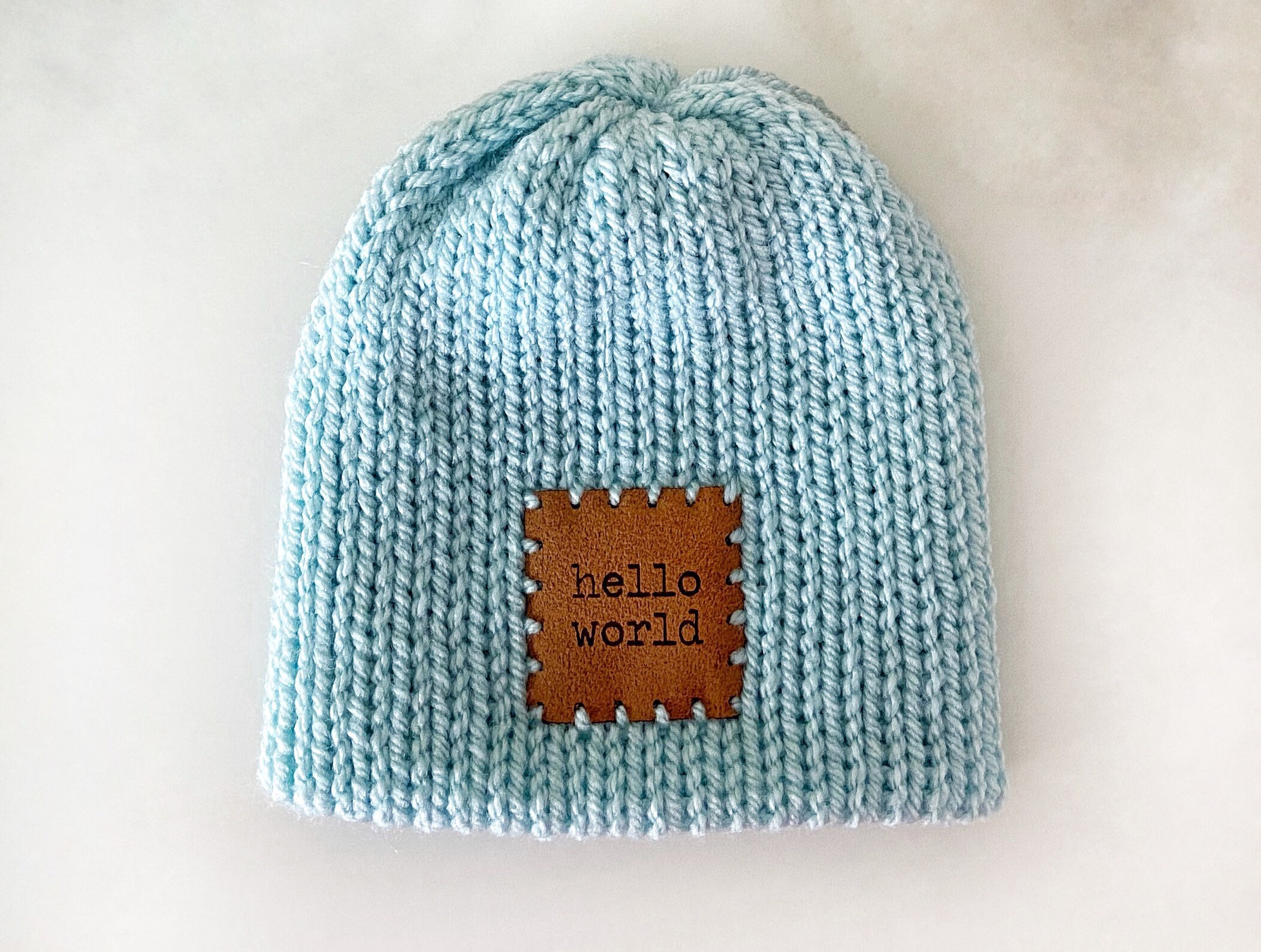 Newborn Beanie Hat Hello World Patch 