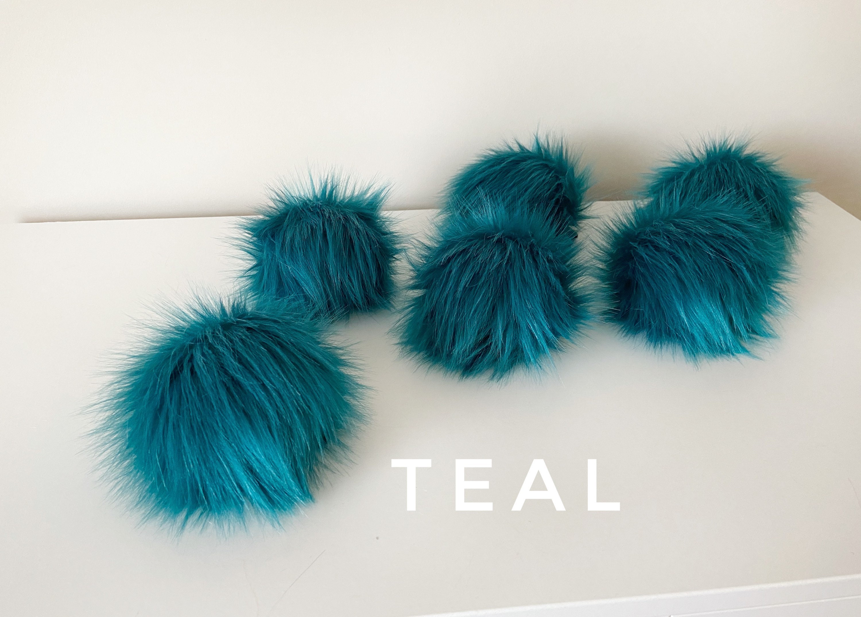 Turquoise Husky Faux Fur Pom Pom, Turquoise With Black Tips, Small, Medium,  Large, Fluffy, Pre Made, Tie On, Cotton String, for Beanies 