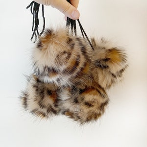 Animal Print Faux Fur Pompom Luxury LEOPARD Pom large fluffy pom 3 sizes on cords or snaps large pompom vegan craft supplies image 8