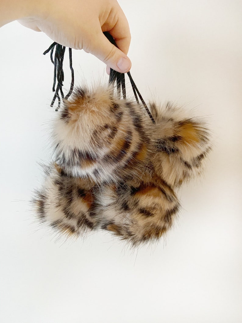 Animal Print Faux Fur Pompom Luxury LEOPARD Pom large fluffy pom 3 sizes on cords or snaps large pompom vegan craft supplies image 8