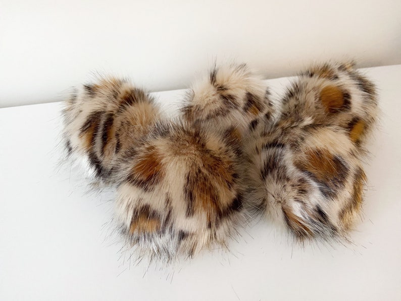 Animal Print Faux Fur Pompom Luxury LEOPARD Pom large fluffy pom 3 sizes on cords or snaps large pompom vegan craft supplies image 5