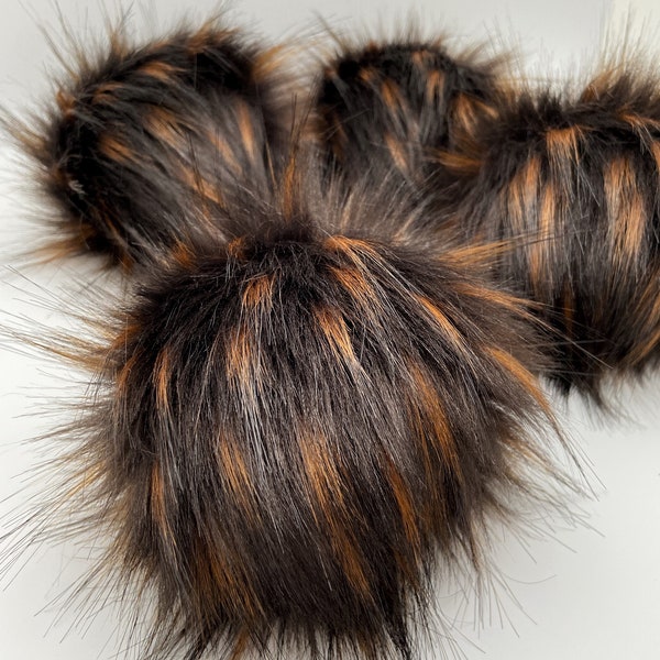 Faux fur Pompom || Super Luxury UMBER Pom || handmade  vegan pompom available on cords or snaps in 2 sizes || removable pompom || Brown