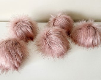 Rose Pink Faux fur Pom pom || Super Luxury ROSÉ PomPom || handmade vegan pom pom available on snap or cord || 3 sizes || faux fur fabric