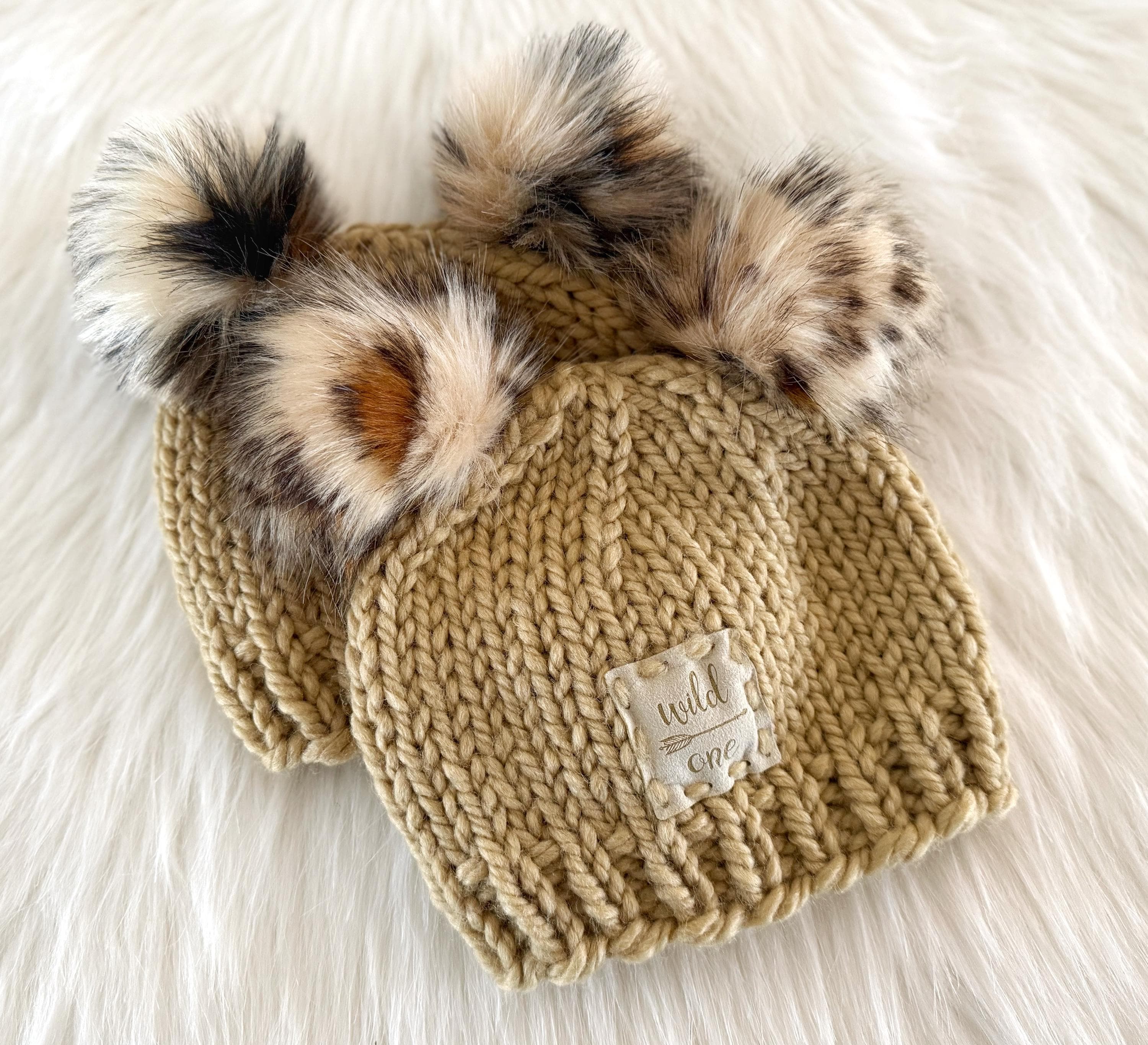 Chunky Knit Double Pom Pom Hat || WILD ONE || Faux Fur  display picture 3