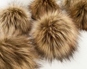 Pompon marron en fausse fourrure, pompon de luxe GOLDEN WOLF, accessoire fait main, pompon végétalien, grands pompons à bouton-pression ou cordon, 3 tailles, fournitures pour travaux manuels