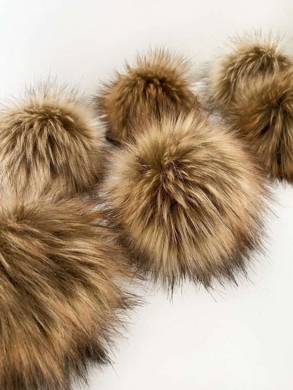 Brown Faux Fur Pom Pom, Luxury GOLDEN WOLF Pompom, Handmade