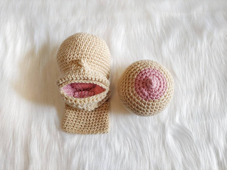 Crochet Doula BreastFeeding set 2 PC Lactation Puppet & Breast teaching training prop Tongue Tie demo lactation consultant IBCLC image 5