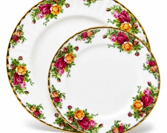 Royal Albert OLD COUNTRY ROSES 10 1/2” Dinner Plate & 8" Salad Plate