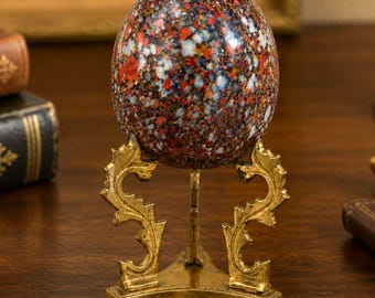 Kunst Glas Briefbeschwerer Ei & Messing Ständer Granit Optik in Glas 15cm hoch schwer schön