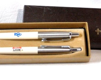 Juego de bolígrafo y lápiz vintage PARKER LION Oil Company / TOSCO con caja original y clip de pluma.