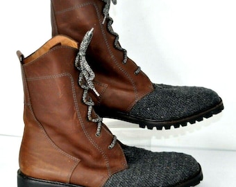 Roccia Wool & Leather Boots Men's Gray Brown Size 42 1/2 Phillipe Paris