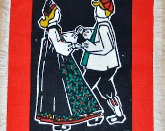 Vtg1960s Liv Hassel Norwegian Hand Printed Linen MCM Scandinavian Folk Art Wall