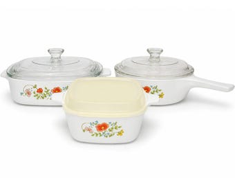 Corning Ware Wildflower 1 Quart Casserole Petite Pan Kasserolle & Deckel Vtg Set