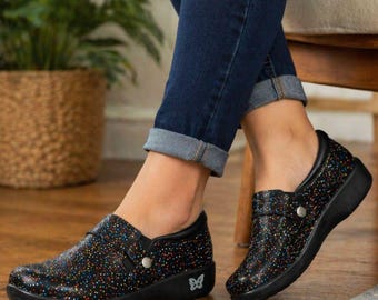 Alegria Paityn Sprinkles Women's Sz 8 - 8.5 Black Slip On MJ Clogs Comfort Shoes