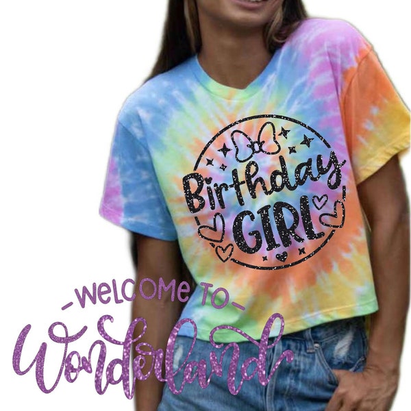 Birthday Girl Minnie Bow custom Tie Dye shirt Glitter Crop Top or Tee Face Mask Kids Girls Girl Teen Tween Adult Ladies Best Birthday Ever