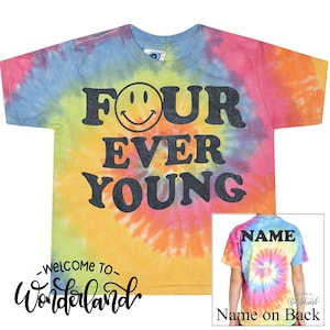 FOURever Young tie dye tee. Four ever birthday boy girl shirt. 4th birthday kids tee. Fourth birthday shirt toddler tees tiedye
