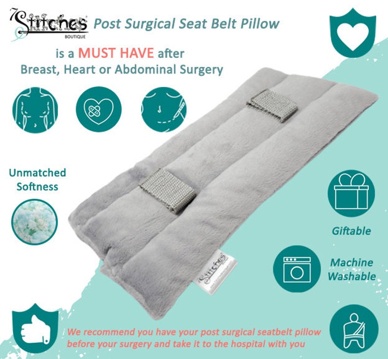 Minky Post Surgery Seat Belt Pillow Excellent Mastectomy Recovery Gift, Heart Surgery, Breast Surgery, Abdominal Surgery, Sensory Pillow image 6