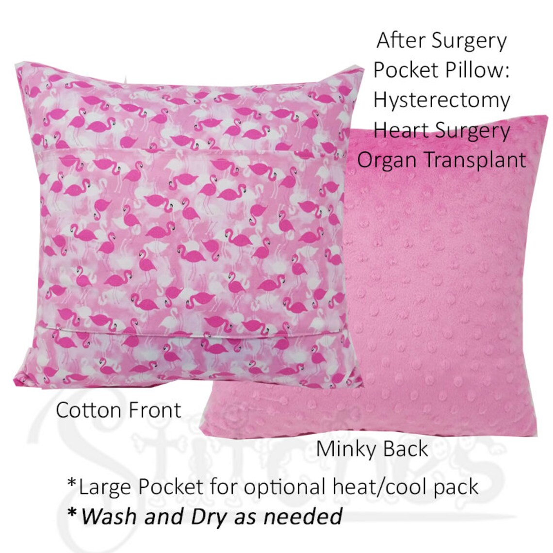 Hysterectomy Recovery Pillow With Flamingos and Minky Heart Etsy