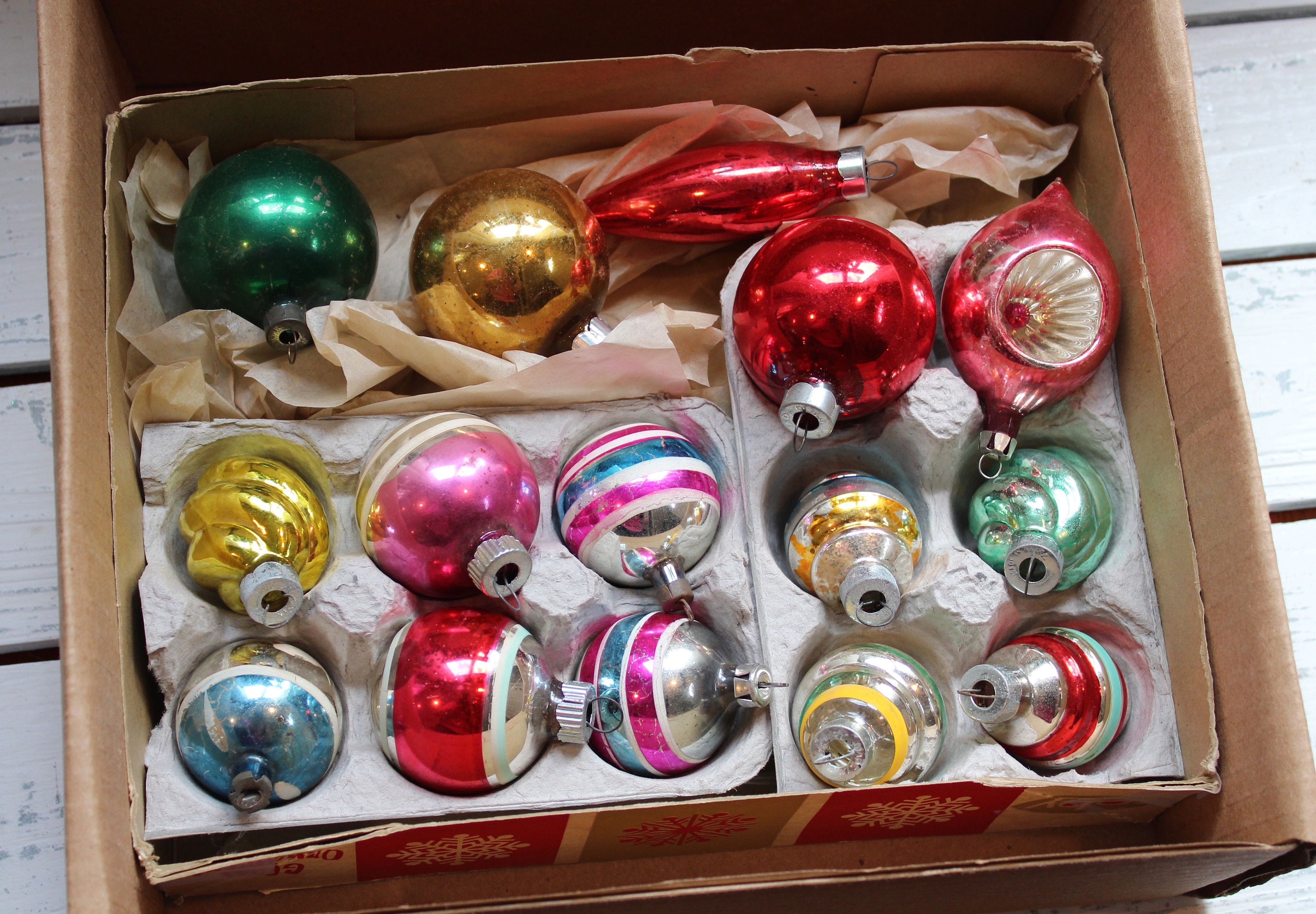 Shiny Brite Poloron Tiny Glass Ornaments Red Vtg Lot Of 2 Boxes