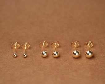 Gold ball earrings, gold dot earrings, gold studs, tiny ball earrings, little gold ball studs, 14k gold filled ball stud earrings