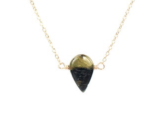 Dainty Tourmaline Necklace: Gold Filled Crystal Pendant, October Birthstone