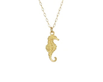 Sierlijke zeepaardjesketting, 14k gold filled ketting