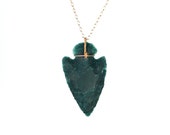 Arrowhead necklace - stone arrowhead - spear necklace - bloodstone necklace - a raw green arrowhead wire wrapped onto 14k gold vermeil chain