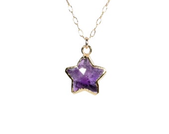 Amethyst Charm Necklace Amethyst Necklace Heart Charm Necklace Star Necklace