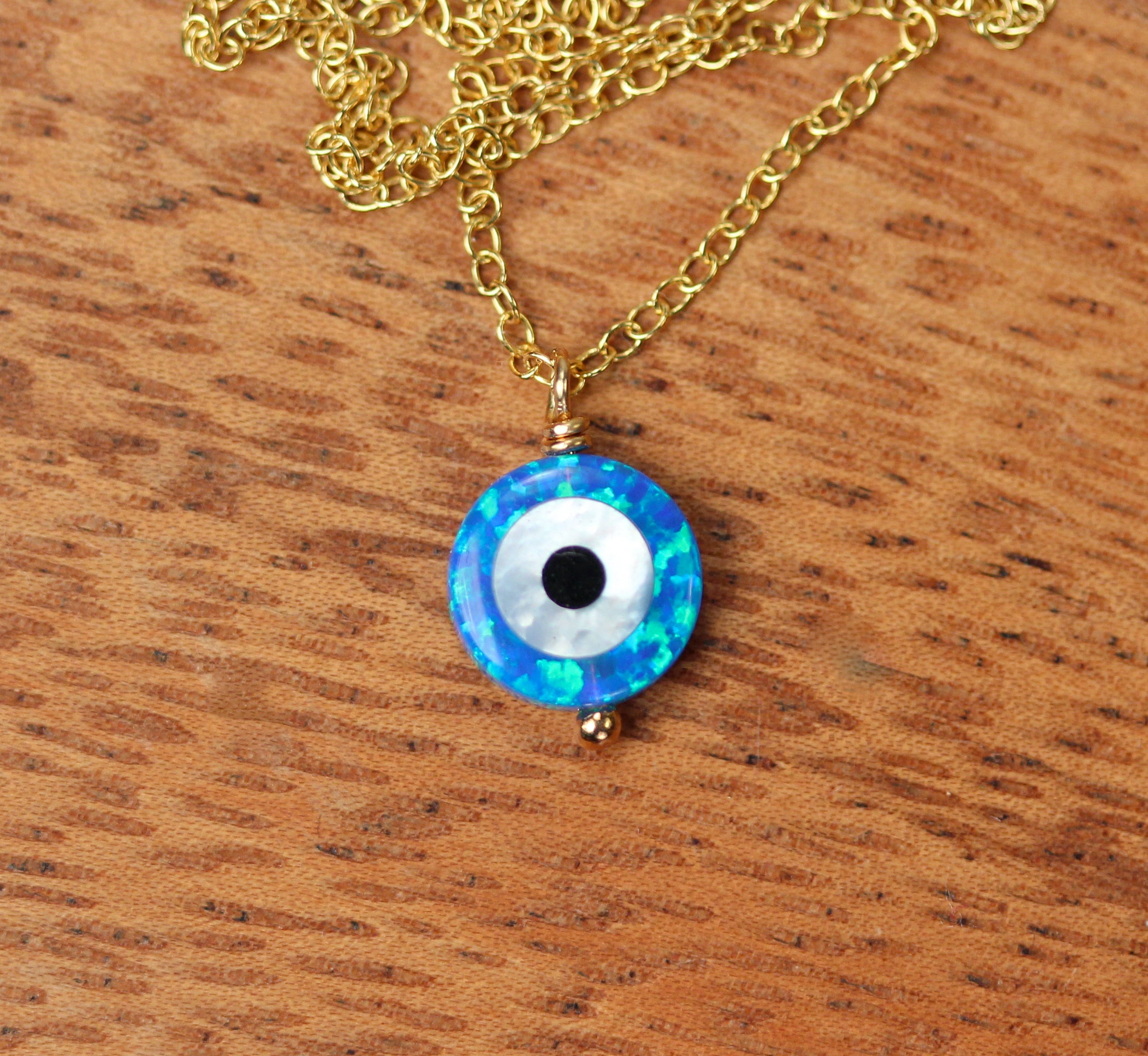 Evil eye necklace, blue eye pendant, amulet necklace, opal eye necklace ...